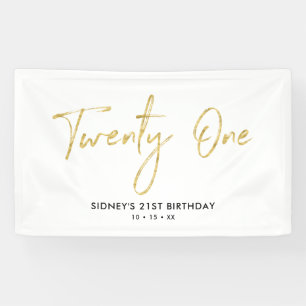 Gold & White 21st Birthday Party Banner
