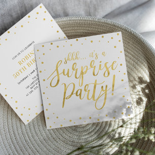 Gold & White   50th Surprise Birthday Party Invitation