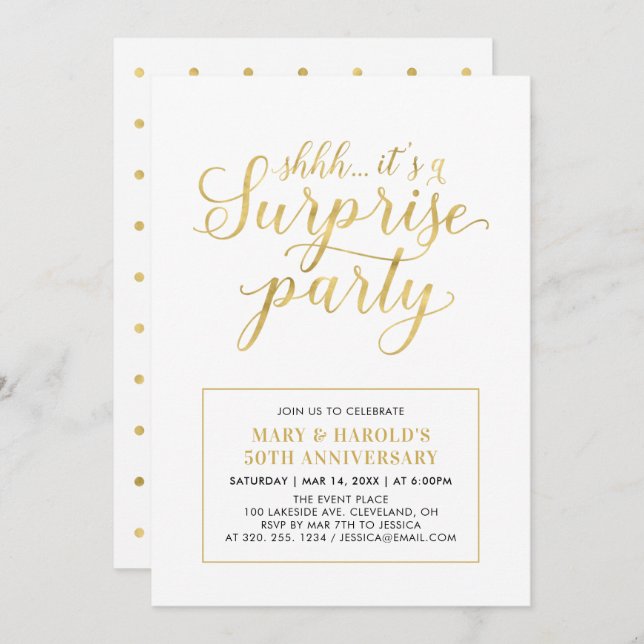 Gold & White | 50th Surprise Wedding Anniversary Invitation (Front/Back)