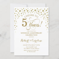 Gold White 5th Anniversary Celebration Invitation