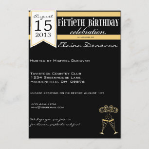 Gold, White and Black Champagne 50th Birthday Invitation