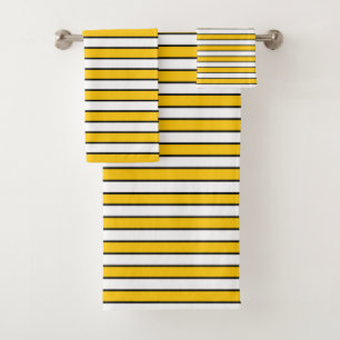 Gold, White and Black Stripes Bath Towel Set