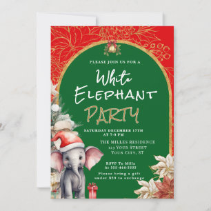 Gold, White And Green White Elephant Gift Exchange Invitation