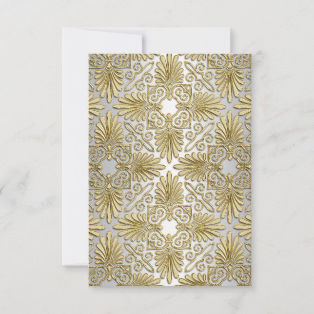 Gold White Art Deco Damask RSVP 2 (Front)