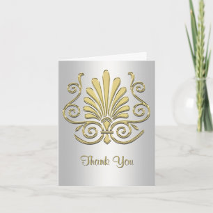 Gold White Art Deco Damask Thank You