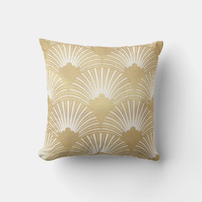 Gold & White Art-deco Pattern 23 Cushion (Front)