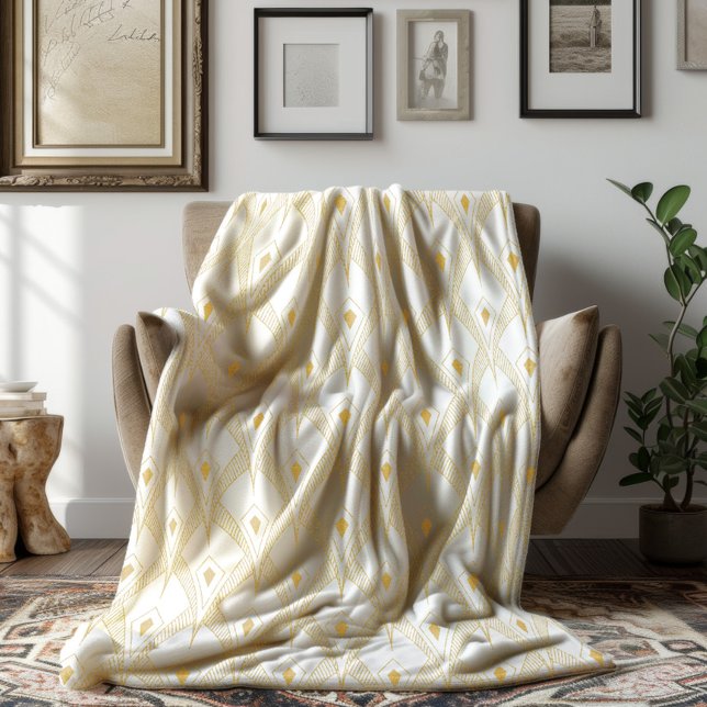 Gold & white art-deco seamless pattern 3 fleece blanket (Creator Uploaded)