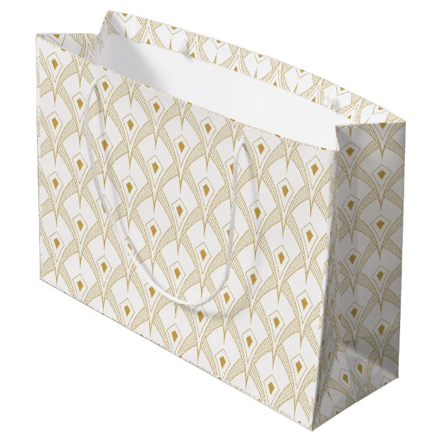 Gold & white art-deco seamless pattern 3 large gift bag (Back Angled)