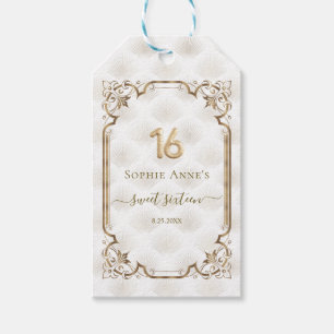 Gold White Art Deco Sweet Sixteen Birthday Gift Tags
