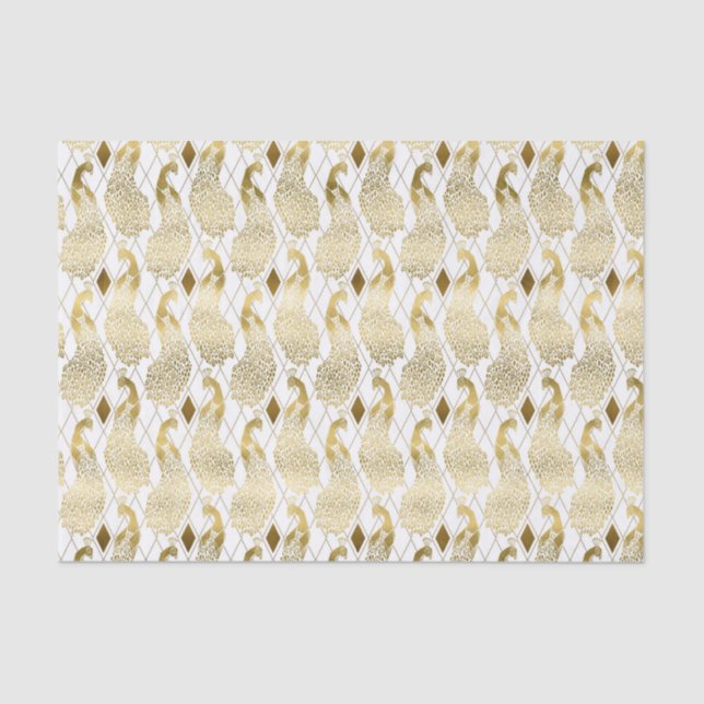 gold white art decor peacock pattern party tissue paper (Front)