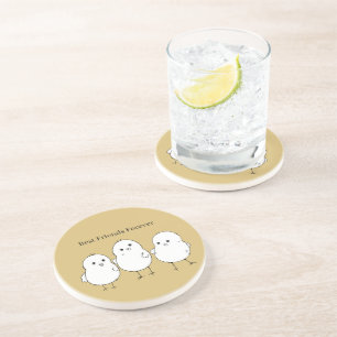 Gold White Baby Chicks Best Friends Forever Coaster