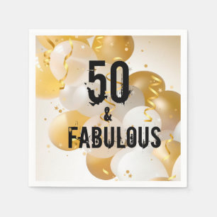 Gold & White Balloons 50 & Fabulous Napkins