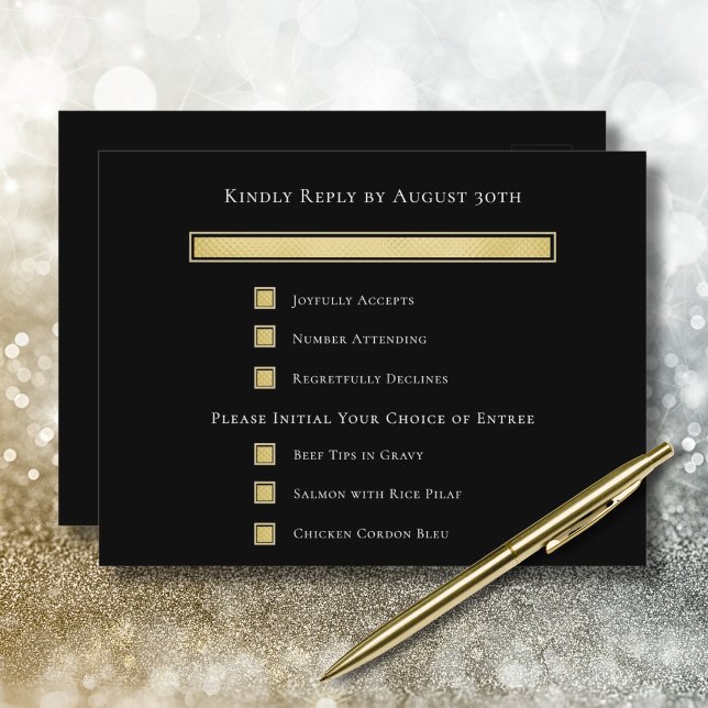 Gold White Black background Menu Choice RSVP Card  (Creator Uploaded)