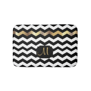 Gold, White & Black Chevron Design Bath Mat