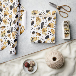 Gold White Black Leopard Abstract Wrapping Paper
