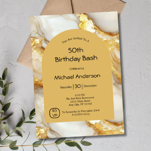 Gold White Black Marble Arch 50th Birthday Him Her Invitation