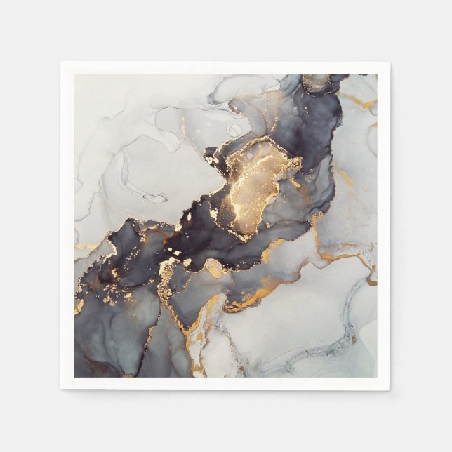 Gold White Black Marble Napkin (Front)