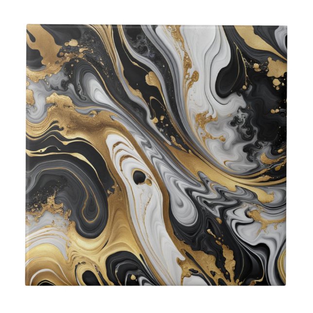 Gold White Black Marble Stones 4 Ceramic Tile (Front)