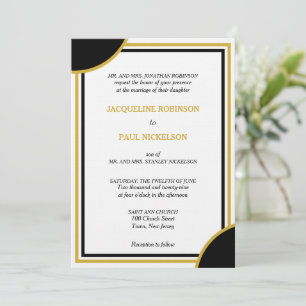 Gold White Black Monogram Geometric Wedding Invitation