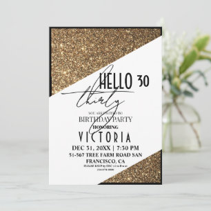  Gold White Black Sparkle Birthday Party Invitation