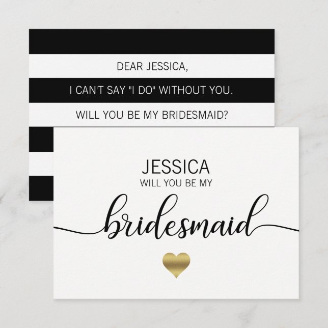 Gold White Black Will You Be my Bridesmaid? Invitation (Front/Back)
