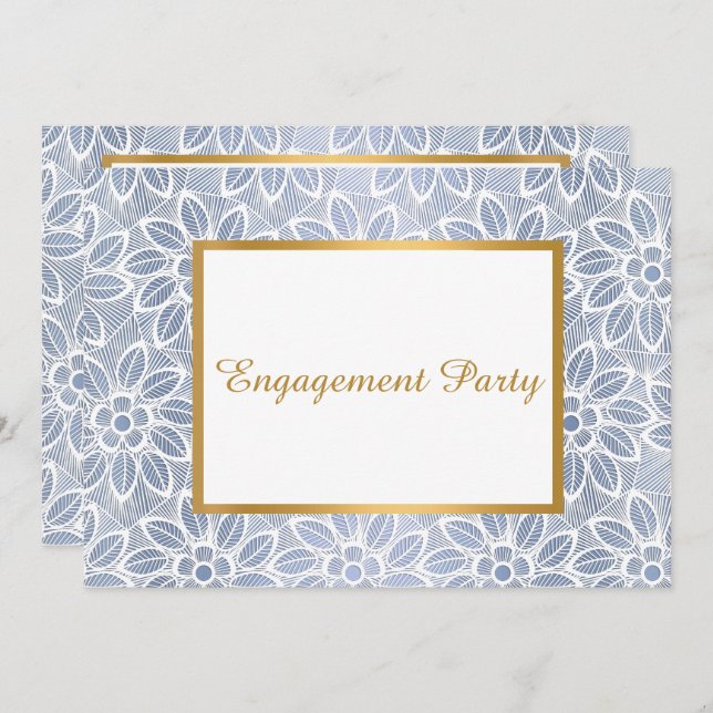 GOLD WHITE BLUE LACE VINTAGE ENGAGEMENT PARTY INVITATION (Front/Back)