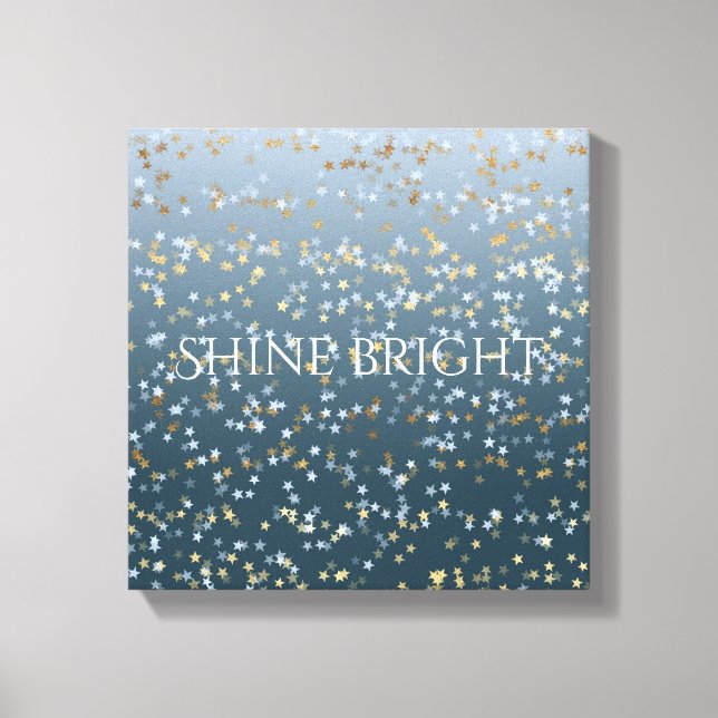 Gold White Blue Stars Shine Bright Canvas Print (Front)