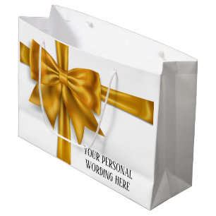 Gold white bow elegant your message large gift bag