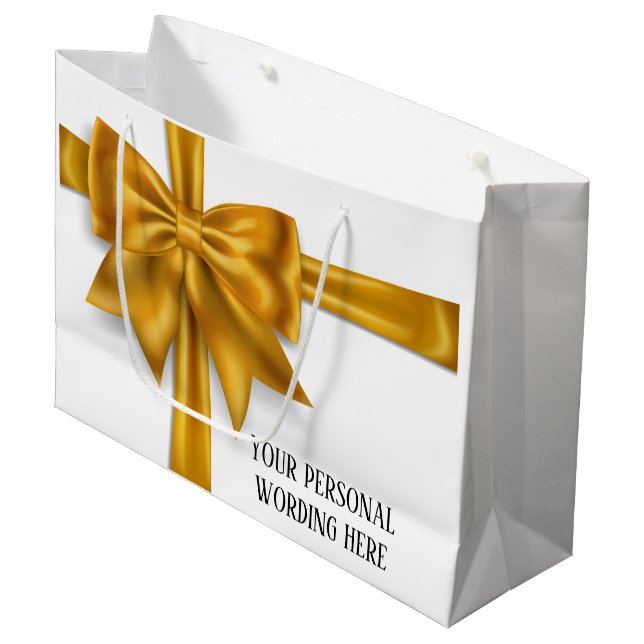 Gold white bow elegant your message large gift bag (Front Angled)