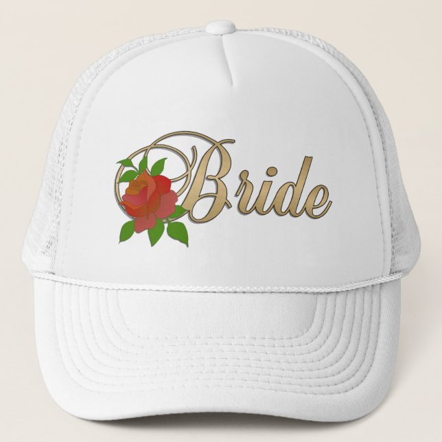 Gold & white Bride CAP with Rose (Front)