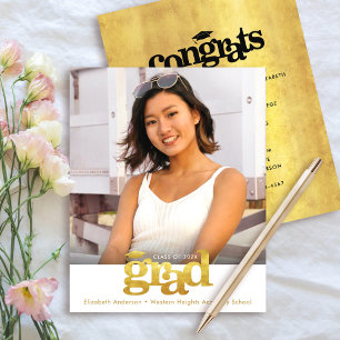 Gold White Budget Photo Graduation Bold Cap Invite