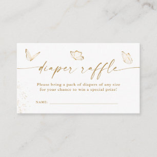 Gold White Butterfly Baby Shower Diaper Raffle Enclosure Card