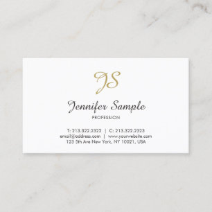 Gold White Calligraphy Monogram Trendy Chic Design Business Card