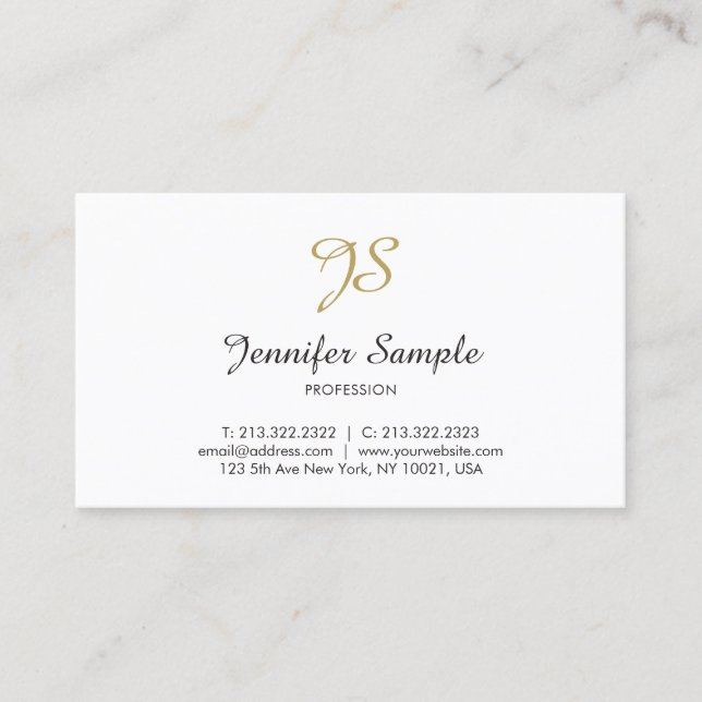 Gold White Calligraphy Monogram Trendy Chic Design Business Card (Front)