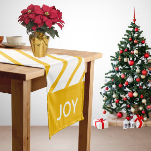 Gold & White Candy Cane Stripes Christmas Joy Medium Table Runner