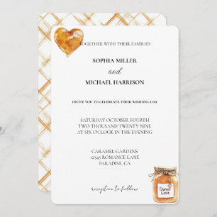 Gold White Caramel Sweet Love Heart Wedding Invitation
