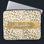 Gold & White Cheetah Print with Gold Glitter Laptop Sleeve<br><div class="desc">Gold and White Cheetah or Leopard Animal Print with Gold Glitter Monogram Name Case. This case can be customised to include your first name.</div>