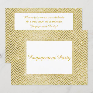 GOLD WHITE CHEVRON GLITTER ENGAGEMENT PARTY INVITATION