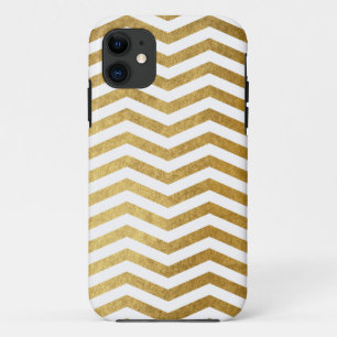 Gold White Chevron Pattern iPhone 11 Case