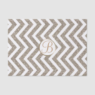 Gold White Chevron Print Monogram Letter Initial Tissue Paper