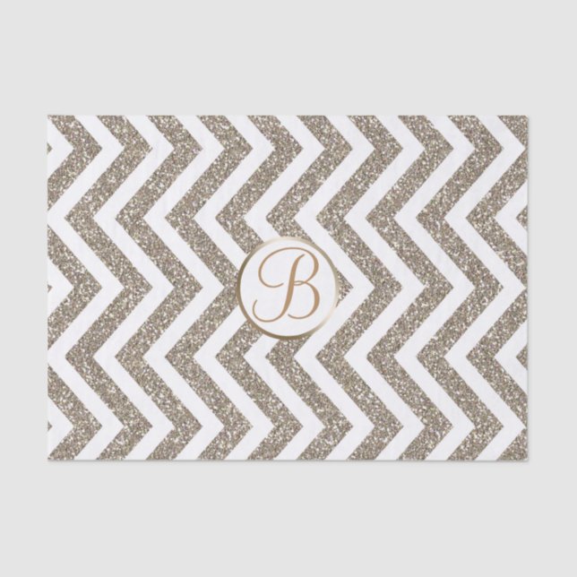 Gold White Chevron Print Monogram Letter Initial Tissue Paper (Front)
