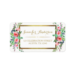 Gold White Chic Beautiful Floral Roses Label