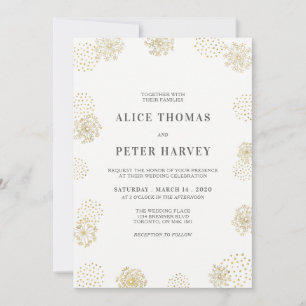 Gold & White Chic Modern Wedding Ceremony Invitation