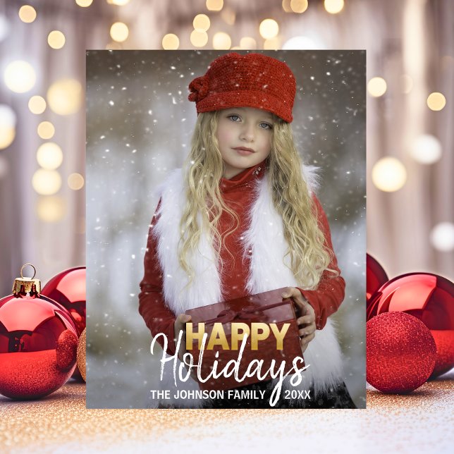 Gold White Christmas Happy Holidays Family | PHOTO Holiday Postcard (Gold White Christmas Happy Holidays Family | PHOTO Holiday Postcard)