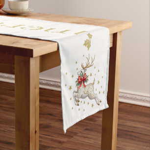 Gold White Christmas Reindeer Short Table Runner