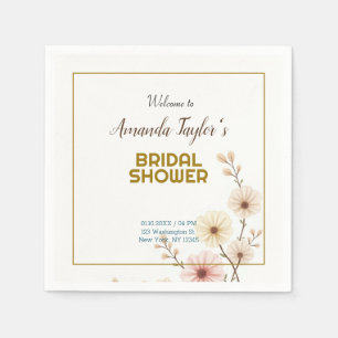 Gold White Colour Minimalist Bridal Shower Napkin