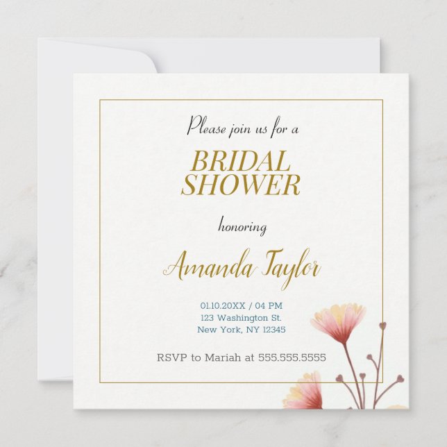 Gold White Colour Minimalist Bridal Shower Save The Date (Front)