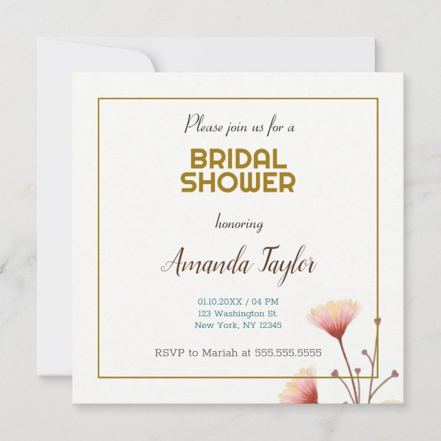 Gold White Colour Minimalist Bridal Shower Save The Date (Front)