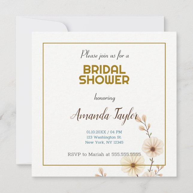 Gold White Colour Minimalist Bridal Shower Save The Date (Front)