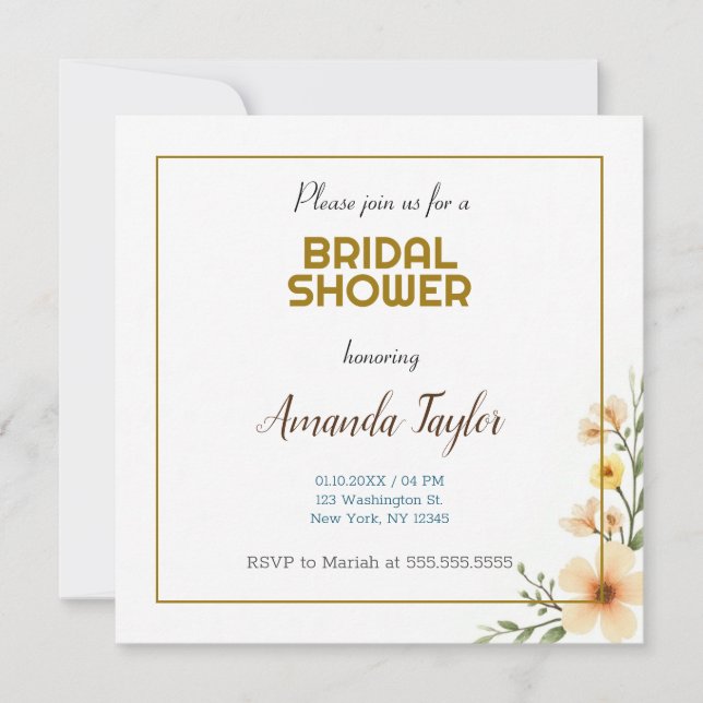 Gold White Colour Minimalist Bridal Shower Save The Date (Front)